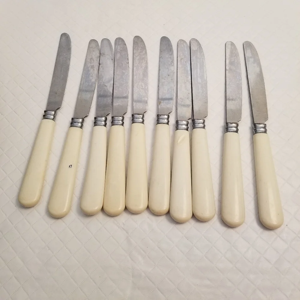 Vintage Cream Handle Butter Knives Lot of 10 Art Deco Flaws See Photos Stainless